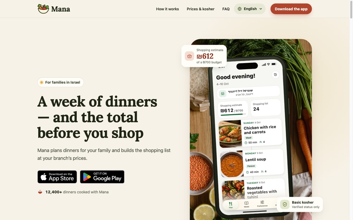 Mana: a week of dinners and one shopping list